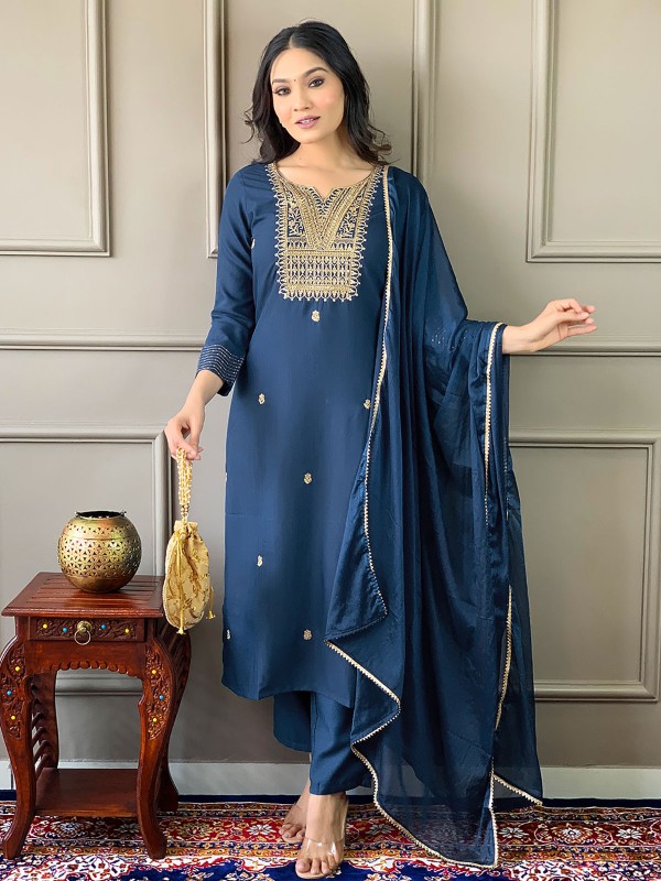 Peacock Blue Rayon Slub Readymade Kurti